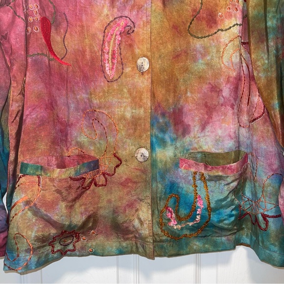 Parsley & Sage Tie Dye Long Sleeve Button Embroidered Lagenlook Artsy Boho XL - Picture 5 of 14